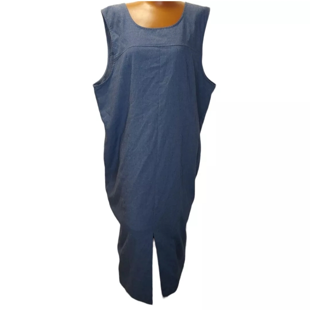 Vintage Lagenlook Maxi Jumper Dress Plus 1X 18W Blue Chambray Sleeveless Teacher